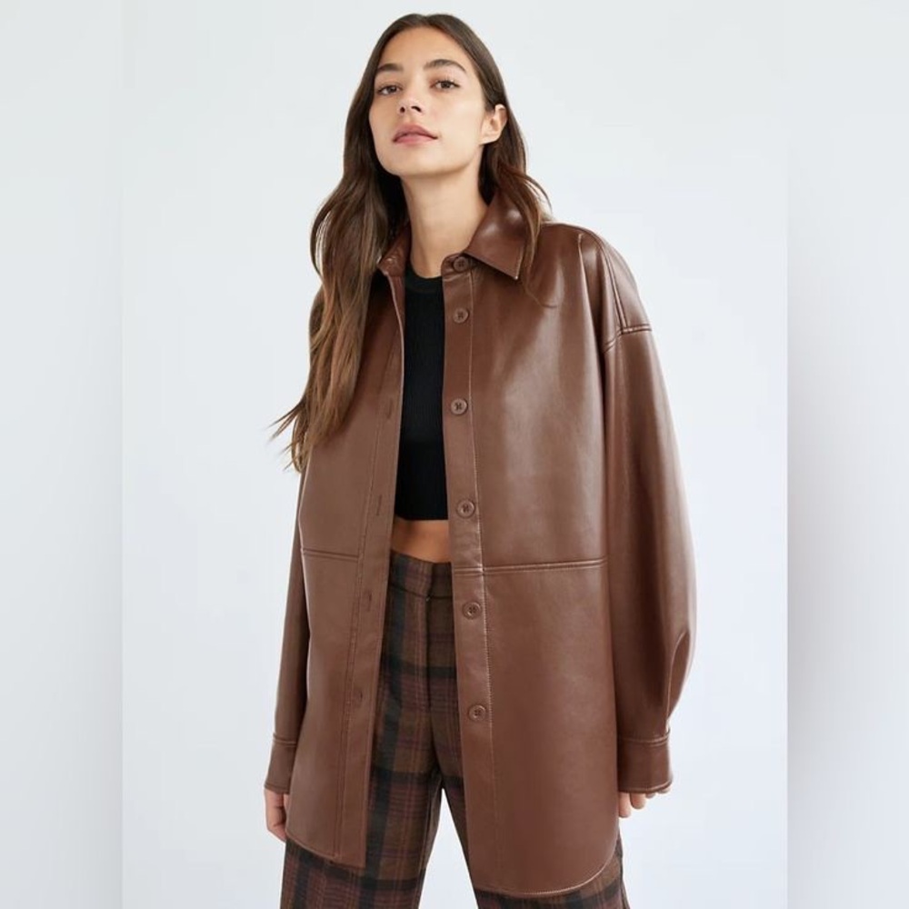 ARITZIA BABATON Pelli Shirt Jacket Relaxed UnReal Leather Shacket Cognac Size XS